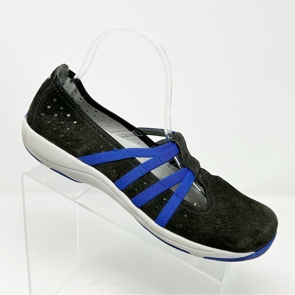 Dansko Hope Black Leather & Royal Blue Stretch Fabric Mary Janes Loafers Size 40 - Picture 1 of 13